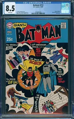 Buy BATMAN #213 CGC 8.5 WP 30th ANNIVERSARY ORIGIN OF ROBIN CLAYFACE DC COMICS 1969 • 242.28£