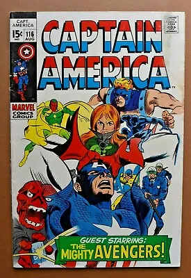 Buy 1969 Marvel Comics Captain America #116 ~ W/ The Avengers & Red Skull ~ FN FN+ • 31.53£