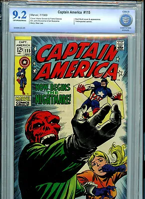 Buy Captain America #115 CBCS 9.2 NM 1969 Marvel Comics Cosmic Cube Amricons B2 • 347.56£