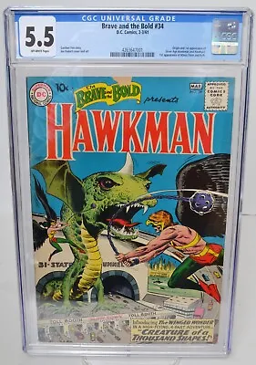 Buy BRAVE & THE BOLD #34 CGC 5.5 DC Comics 1961 1st Silver Age Hawkman Off-White Pgs • 712.61£