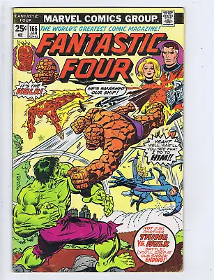 Buy Fantastic Four #166  Marvel 1976 Thing VS. The Hulk, NO MVP, MJ INSERT • 19.79£