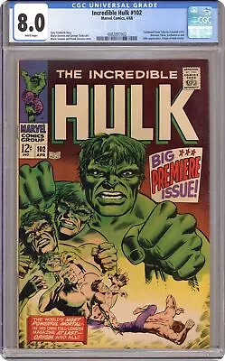 Buy Incredible Hulk #102 CGC 8.0 1968 4082897002 • 371.78£