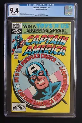 Buy Captain America #250 For President 1980 1st Zimmer MLA Gundersen BYRNE CGC 9.4 • 46.72£