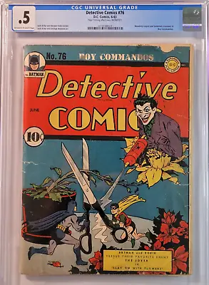 Buy 1943 Detective Comics 76 CGC .5 Batman Robin. Joker Poison Spray Classic Cover. • 707.59£