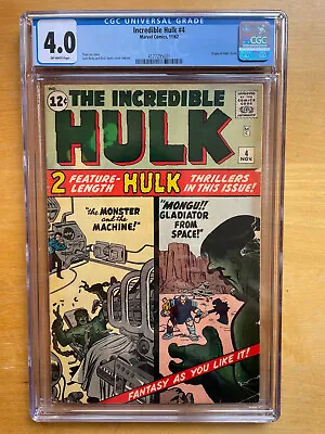 Buy Incredible Hulk #4 CGC 4.0 (Marvel 1962) Origin Retold! OW Pages New Slab • 891.98£
