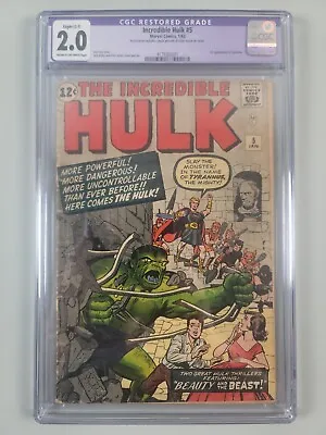 Buy Incredible Hulk #5 CGC GD 2.0 C-1 Slight Re 1st Appearance Tyrannus! Marvel 1963 • 375.54£