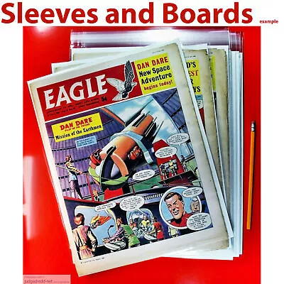 Buy 10 X Eagle Comic Bags / Sleeves Only Reseal / Tape Seal 1950 1960 Treasury Size8 • 24.99£