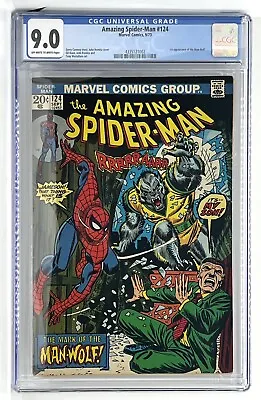 Buy Amazing Spider-man #124 Cgc 9.0 Ow/wh Pages // 1st Appearance Of Man-wolf 1973 • 356.21£