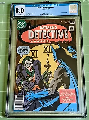 Buy Detective Comics #475 CGC 8.0/VF WhPgs 1978 Classic Laughing Fish/Joker Cover • 125.51£