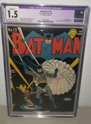 Buy Batman #13 CGC 1.5  1942 Classic WW2 Cover Joker Appearance Bob Kane Art • 711.53£