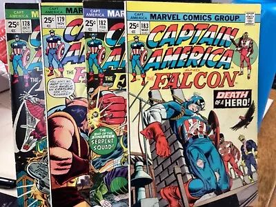 Buy 4 Comics Lot Captain America & Falcon #178 179 182 183 Marvel 1974 Mvs Intact • 8.03£