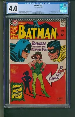 Buy Batman #181 CGC 4.0 Off-White Pages 1st Poison Ivy • 527.68£