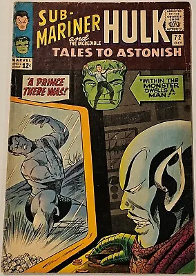 Buy Tales To Astonish #72 Oct 1965 Sub-Mariner & The Hulk - Complete Solid Nice • 11.85£