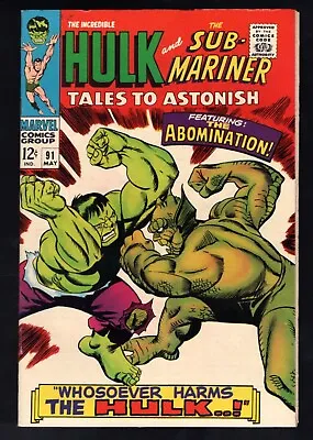 Buy Tales To Astonish #91 - 1st Abomination Cover/2nd App. - Gorgeous NM/NM- 1967 • 337.84£