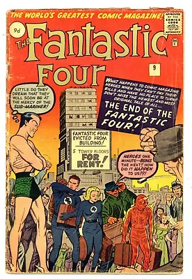 Buy Fantastic Four #9 G (2.0) British Variant 9d Kirby! 3rd SUB-MARINER! 1962 P989 • 140.20£