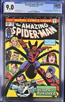 Buy 1974 Amazing Spider-Man 135 CGC 9.0  2nd Punisher Origin Of Tarantula • 343.79£