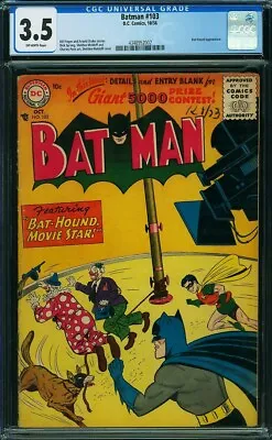 Buy Batman 103 Cgc 3.5 Oww Pages 1956 Dc Bat Hound App B9 • 183.88£
