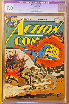 Buy ACTION COMICS #66 (DC:1943) Jack Burnley WWII CGC App. 7.0 (FN/VF) Top Edge Trim • 1,106.06£
