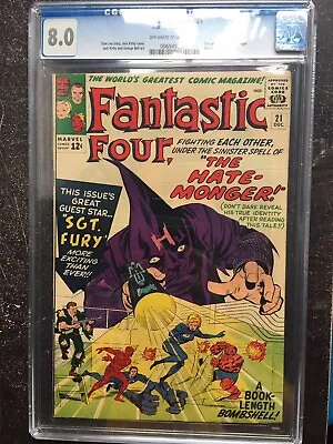 Buy FANTASTIC FOUR #21 CGC VF 8.0; OW-W; 1st App Of The Hate-Monger! • 622.72£