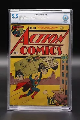 Buy Action Comics (1938) #33 Wayne Boring CBCS 5.5 OW Pages Origin Of Mr. America • 2,371.82£
