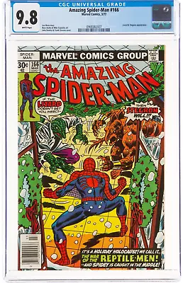 Buy Amazing Spider-Man #166 CGC 9.8, White Pages, Stegron & Lizard App, Marvel 1977 • 351.46£