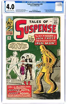 Buy 🔥TALES OF SUSPENSE #45 CGC 4.0 1963 OW White PAGES 1ST PEPPER POTTS HAPPY HOGAN • 290.16£