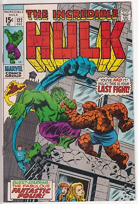 Buy The Incredible Hulk #122, Marvel Comics 1969 VF- 7.5 Hulk Vs The Thing! • 78.84£