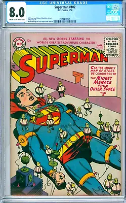 Buy SUPERMAN 102 CGC 8.0 RARE Lilliputians GULLIVER'S TRAVELS Silver Age DC 1956 • 1,454.30£