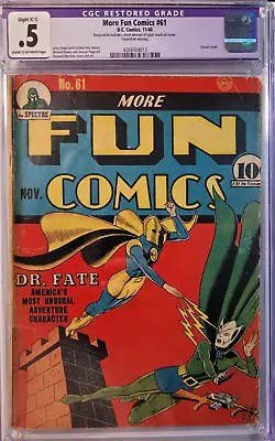 Buy 1940 More Fun Comics 61 CGC .5 R Classic Dr. Fate Alien Machine Gun Cover. RARE! • 660.15£