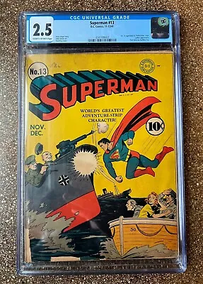 Buy Superman #13 (1941) CGC 2.5! Classic WW2 Nazi Cover! 1st DC Publication • 1,261.38£