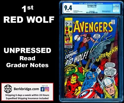 Buy AVENGERS 80 CGC 9.4 WHITE PGS UNPRESSED UPGRADE 9.6 Or 9.8? 💎 1st RED WOLF 9/70 • 555.44£