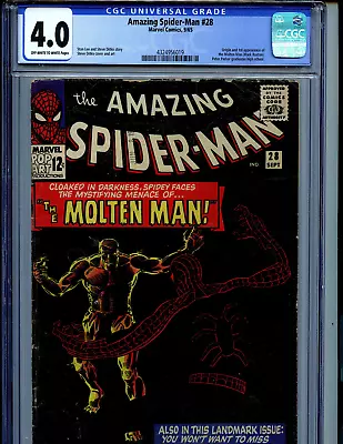 Buy Amazing Spider-man #28 CGC 4.0 1965 Marvel Comic 1st Molten Man K75 • 215.86£