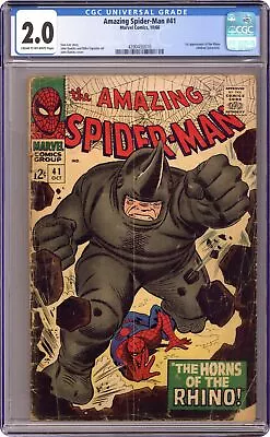 Buy Amazing Spider-Man #41 CGC 2.0 1966 4390430010 1st App. Rhino • 207.88£