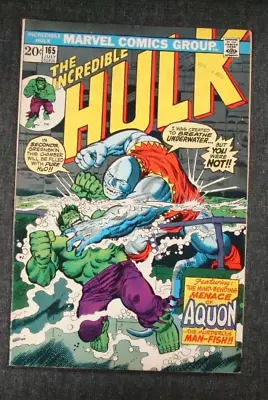 Buy Marvel Comics Incredible Hulk 165 Aquon The Murderous Man-Fish! 1973 • 9.64£