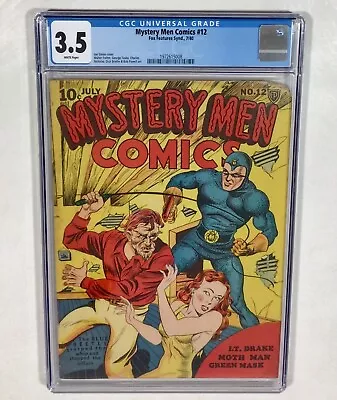 Buy Mystery Men Comics #12 KEY CGC 3.5 KEY WHITE Pages (Joe Simon) 1940 Fox Features • 1,479.11£