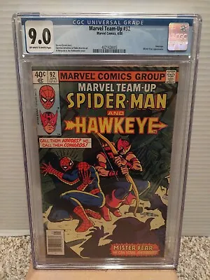 Buy Marvel Team-Up #92  CGC 9.0  Marvel Comics  1980 - Spider-Man & Hawkeye 🇺🇸🇺🇸 • 43.48£