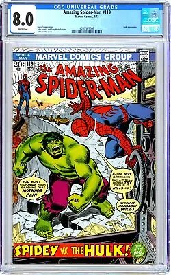Buy Marvel AMAZING SPIDER-MAN 1973 #119 Key INCREDIBLE HULK App ROMITA Cover CGC 8.0 • 202.20£