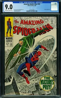 Buy Amazing Spider-man #64 Cgc 9.0 Ow-w Marvel Comics Sept 1968 - Vulture Appearance • 237.17£