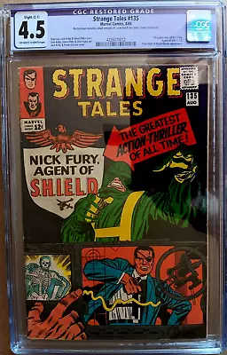 Buy STRANGE TALES #135 CGC 4.5 OW-W 1965 Stan LEE & KIRBY 1st NICK FURY Color Touch • 79.26£
