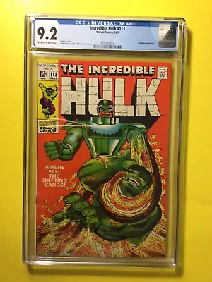 Buy Incredible Hulk #113 Sandman Appearance Classic Cover CGC 9.2 Marvel 1969. • 201.06£