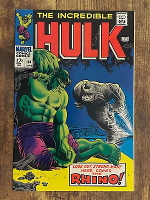 Buy Incredible Hulk #104 - STUNNING HIGH GRADE - Vs Rhino - Marvel Comics 1968 • 102.74£