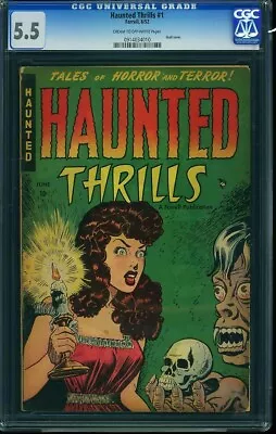 Buy Haunted Thrills 1 CGC 5.5 RARE Horror Skull, Ghoul & Headlights Ajax/Farrell Key • 639.58£