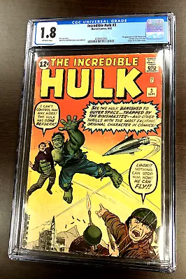 Buy INCREDIBLE HULK #3 CGC 1.8  1st App. RINGMASTER/CIRCUS OF CRIME 1962 Marvel • 394.21£