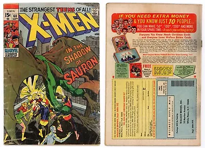Buy X-Men #60 (GD 2.0) 1st Appearance Sauron 1st Print Neal Adams Cover 1969 Marvel • 45.55£