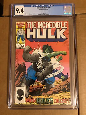 Buy The Incredible Hulk #326 9.4 CGC White Pages Green Hulk Vs Grey Hulk Marvel 1986 • 32.02£