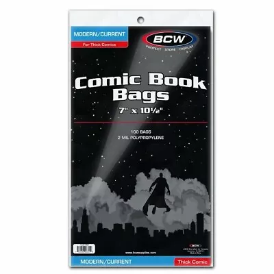 Buy BCW Comic Book Bags (Modern/Current, Thick) (Pack Of 100) 2 Mil Acid Free Wide • 13.82£