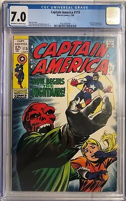 Buy Captain America #115 (1969) CGC 7.0 OW/W Pages! Classic Red Skull Cover! Severin • 87.08£