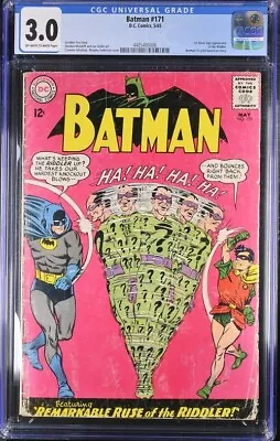 Buy Batman #171 1965 CGC 3.0 OW/W 1st Silver Age Appearance Of The Riddler • 223.87£