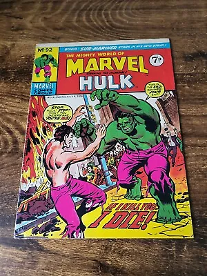 Buy The Incredible Hulk # 92 (Vintage UK July 6, 1974 Marvel Comics Magazine) VGC! • 2.99£