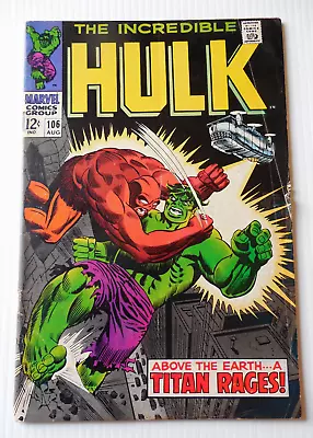 Buy The Incredible  Hulk No 106 Marvel Comics  1968 Silver Age Stan Lee  Herb Trimpe • 16.62£